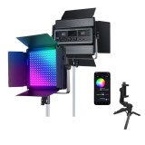 Cumpara ieftin Panou LED RGB profesional pentru studio si streaming, lumina reglabila 2500K-8500K, control prin aplicatie, 60W, mini trepied inclus