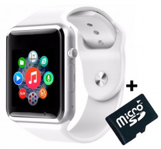 Ceas Smartwatch cu Telefon iUni A100i, BT, LCD 1.54 Inch, Camera, Alb + Card MicroSD 4GB Cadou foto