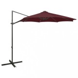 Umbrelă Consola Gradina vidaXL, LED, Roșu Bordo, 300cm, Inclinare 360&deg;, Protectie UV, Poliester, Bază Cruce, Mecanism Manivelă