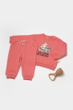 Cumpara ieftin Set hanorac si pantaloni, Two thread, 100%bumbac organic - Rose, BabyCosy (Marime: 3-6 Luni)