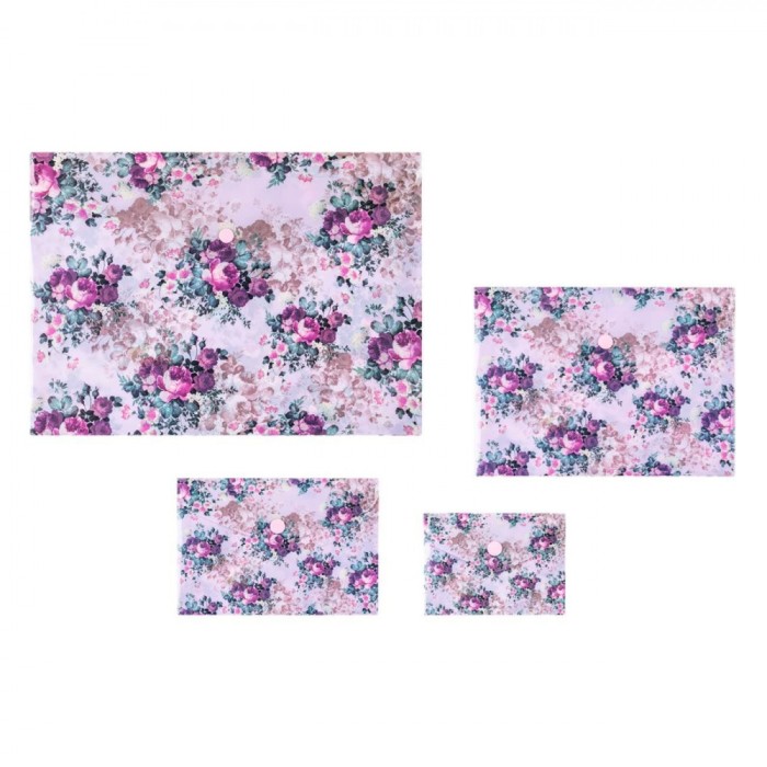 Set Mape Cu Capsă, Model Floral Lila, Mărimi A4-A5-A6-A7, 4 Bucăți, Plastic