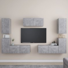 vidaXL Set de dulapuri TV, 7 piese, gri beton, lemn prelucrat foto