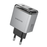 INCARCATOR retea Borofone &quot;BN20&quot; , Quick Charge 35W, 1 x USB, 1 x USB Type-C, gri metal &quot;6941991114540&quot; (timbru verde 0.18 lei)