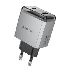 INCARCATOR retea Borofone &quot;BN20&quot; , Quick Charge 35W, 1 x USB, 1 x USB Type-C, gri metal &quot;6941991114540&quot; (timbru verde 0.18 lei)