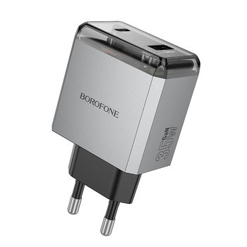 INCARCATOR retea Borofone &amp;quot;BN20&amp;quot; , Quick Charge 35W, 1 x USB, 1 x USB Type-C, gri metal &amp;quot;6941991114540&amp;quot; (timbru verde 0.18 lei) foto