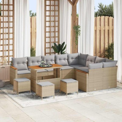 vidaXL Set de canapele pentru grădină cu pernă 13 pcs Bej Rattan poli foto