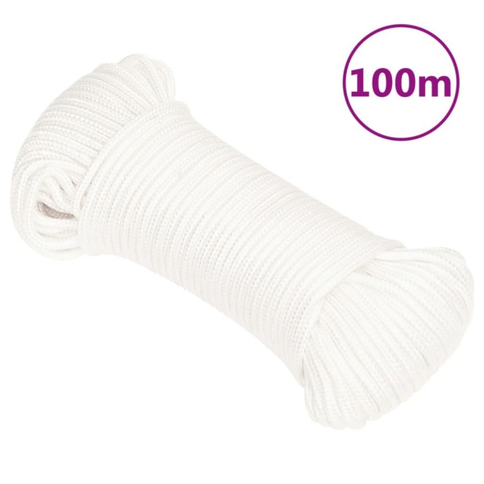 vidaXL Fr&acirc;nghie de barcă, alb complet, 3 mm, 100 m, polipropilenă