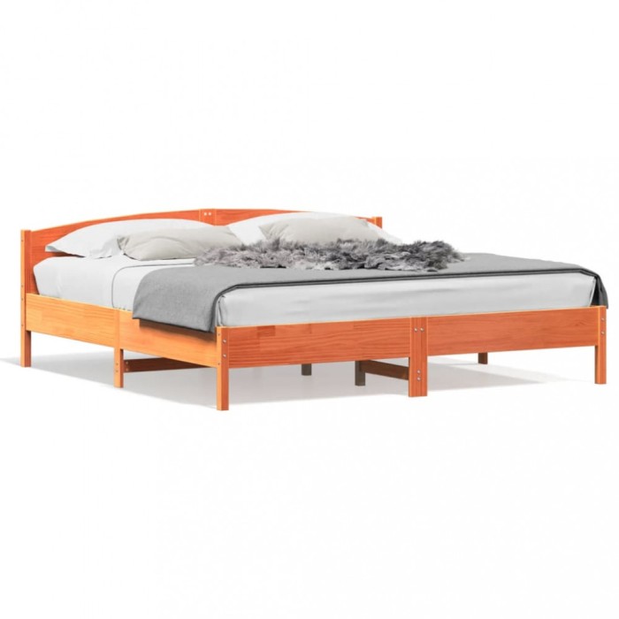 Cadru de pat fara saltea, maro ceruit 200x200 cm lemn masiv pin