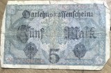 BNKSTR01DE Bancnotă Germania Imperială (WWI) - 5 Mark 1917, Darlehnskassenschein, istorie veche