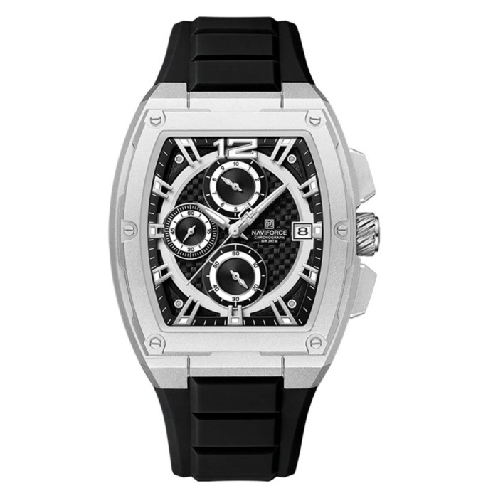 Ceas Barbati Naviforce 8050 Negru-Argintiu , Design Sport, Functii Multiple, Afisare Data, Rezistent la Apa 3ATM