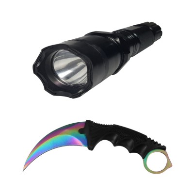 Lanterna cu electrosoc cu acumulator, LED, cutit karambit rainbow inclus foto