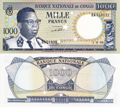 CONGO 1.000 francs 1964 ANULATA UNC!!! foto