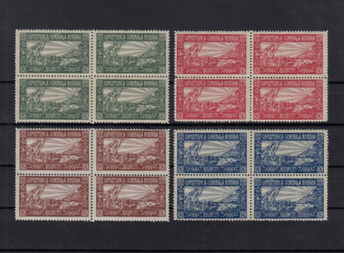 ROMANIA 1906 EXPOZITIA GENERALA SETUL COMPLET DE 4 VIGNETE BL 4 MNH