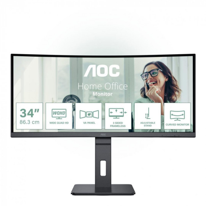 MONITOR AOC CU34P3CV 34 inch, Panel Type: VA, Backlight: WLED ,Resolution: 3440 x 1440, Aspect Ratio: 16:9, Refresh Rate:100Hz,Response time GtG: 4 ms