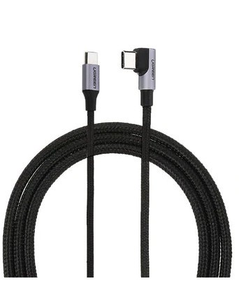 CABLU alimentare si date Ugreen, &quot;US255&quot;, Fast Charging Data Cable pt. smartphone, USB Type-C la USB Type-C 60W/3A Angled 90&Acirc;&deg;, braided, 2m, gri &quot;5012