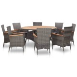 vidaXL Set mobilier de exterior, 9 piese, gri, poliratan, lemn acacia