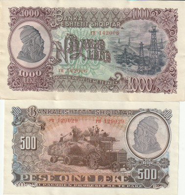 Albania Set 10, 50, 100, 500, 1000 Leke 1957 aUNC foto