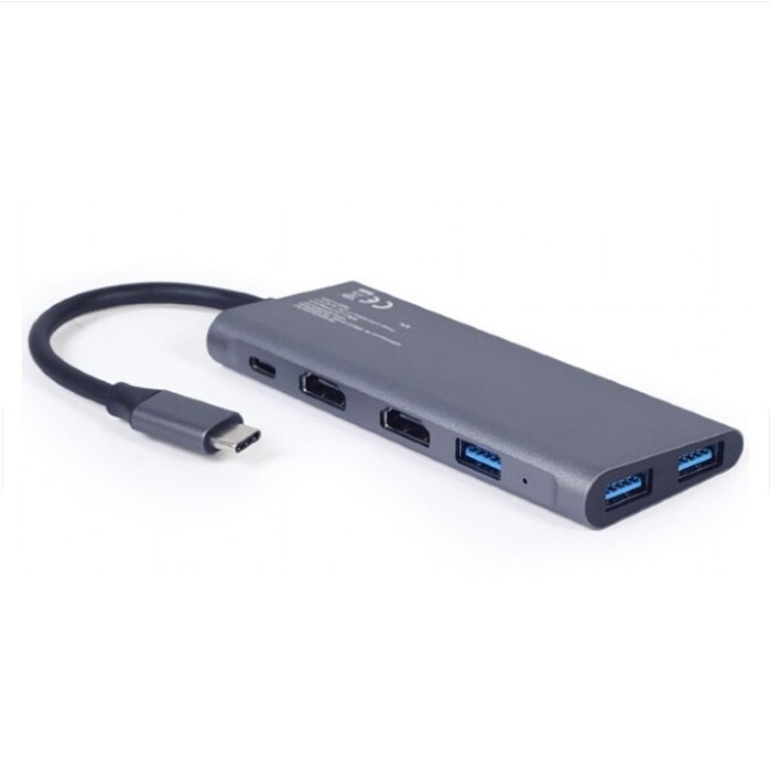DOCKING Station Gembird universal,3-in-1, conec PC USB Type C,USB-C x 1, USB-A 3.0 x 3, HDMI x 2, PD 100W, argintiu