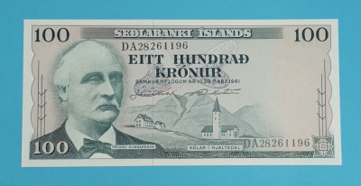 Islanda 100 Kronur L1961 &amp;#039;Prima emisie Sedlabanki Islands&amp;#039; UNC serie: DA28261196 foto