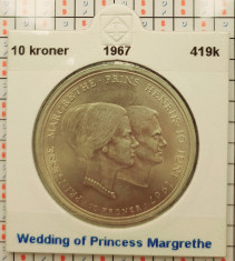 Danemarca 10 kroner 1967 argint - Wedding of princess Margrethe - km 856 - G011 foto