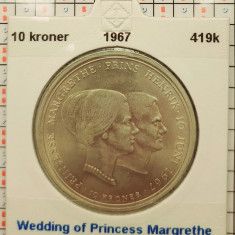 Danemarca 10 kroner 1967 argint - Wedding of princess Margrethe - km 856 - G011