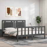 VidaXL Cadru de pat cu tăblie, gri, king size, lemn masiv