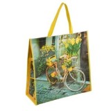 Sacosa reutilizabila din PP, Galbena cu model Bicicleta si Flori, 50x19x50cm, CMCLASS