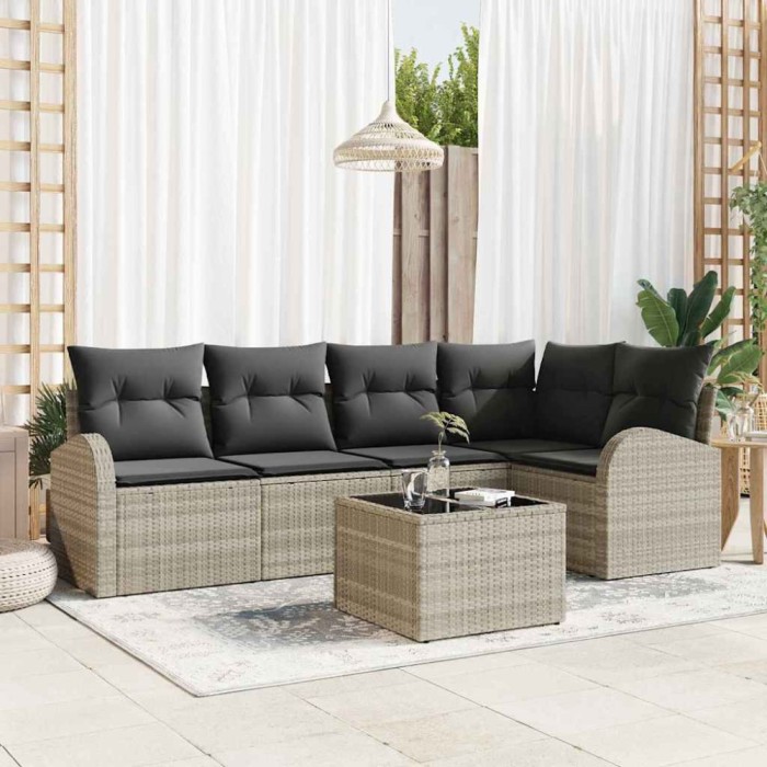 vidaXL Set de canapele pentru grădină 6 pcs Gri deschis Rattan poli 3346052