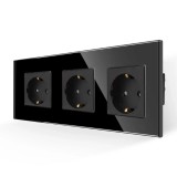 Priza schuko tripla Luxion LX-3MP010G-B, incastrat, contact de protectie, rama din sticla inclusa, negru