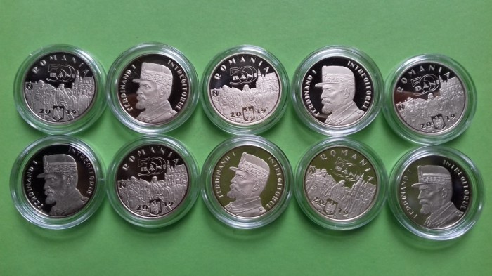 Set 10 buc moneda 50 bani 2019 Ferdinand Intregitorul proof in capsula