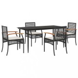 Cumpara ieftin Set mobilier de gradina cu perne, 5 piese, negru, poliratan