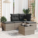 Cumpara ieftin Set canapele de grădină cu perne, 5 piese gri deschis poliratan
