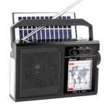 Radio FM portabil cu panou solar, USB, micro SD, Bluetooth, Negru