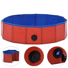 Piscina pentru caini pliabila, rosu, 80 x 20 cm, PVC