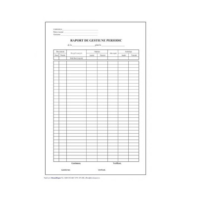 Raport Gestiune Periodic A4, 2 Ex, 50 Set/Carnet - Formulare Tipizate Autocopiative foto