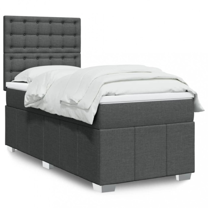 vidaXL Pat box spring cu saltea, gri &icirc;nchis, 100x200 cm, textil 3291594
