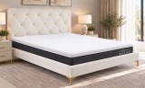 Pat Myra 140x190 cm Tapitat Catifea Crem cu Somiera Inclusa