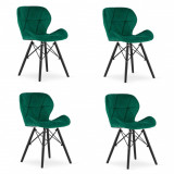 Cumpara ieftin Set 4 scaune stil scandinav, Artool, Lago Velvet, catifea, lemn, verde si negru, 47x36x73.5 cm