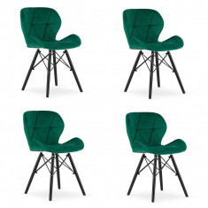 Set 4 scaune stil scandinav, Artool, Lago Velvet, catifea, lemn, verde si negru, 47x36x73.5 cm