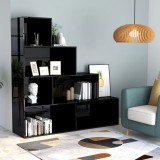 Bibliotecă/Separator cameră negru extralucios 155x24x160cm PAL