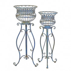 Set doua jardinere din fier forjat antik blue XZ-55