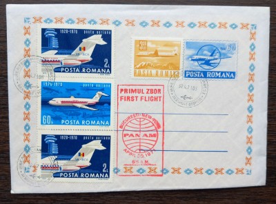PLIC SPECIAL ROMANIA - PRIMUL ZBOR BUCURESTI - NEW YORK - 1971 foto