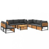 Set de canapele de gradina cu perne, 9 piese, lemn masiv acacia