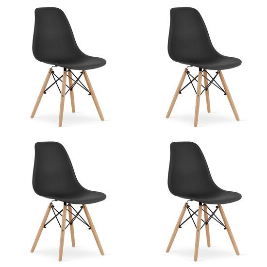 Set 4 scaune stil scandinav, Artool, Osaka, PP, lemn, negru si natur, 46x54x81 cm GartenVIP DiyLine