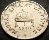 Moneda istorica 10 FILLER - UNGARIA (AUSTRO-UNGARIA), anul 1908 * cod 4150
