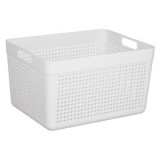 Cos de depozitare din plastic, 14L, off white, cu model perforat si manere, CMCLASS