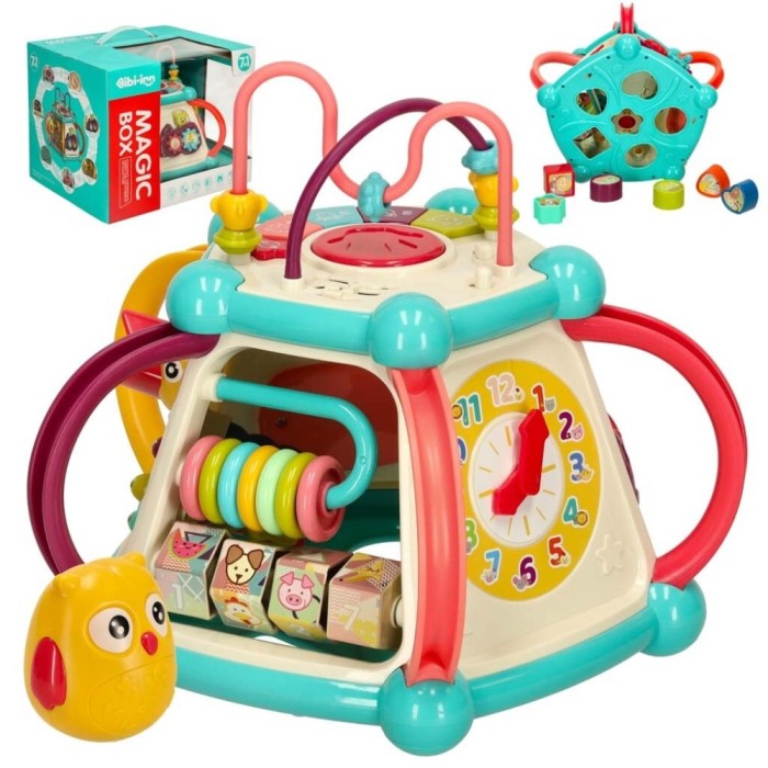 Jucarie educativa si interactiva 7 in 1 pentru copii WePro Store, centru de activitati cu 5 laturi, lumini si sunete, Model Rata, 3 ani +