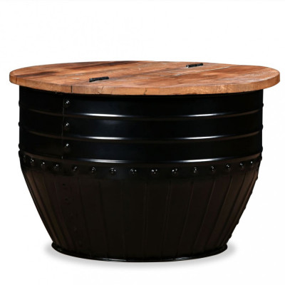 vidaXL Măsuță de cafea &amp;icirc;n formă de butoi negru lemn masiv reciclat foto