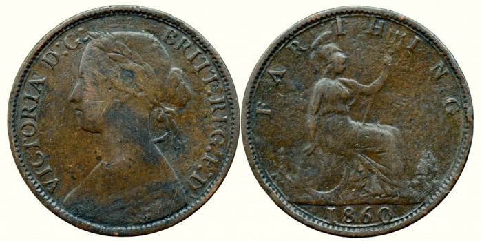 1860, 1 farthing - Victoria Alexandrina - Regatul Unit al Marii Britanii
