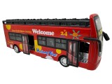 Macheta Autobuz Etajat Roșu cu Sunete și Lumini - Autobuz Turistic Metalic, 17cm, Jucărie Copii 3+